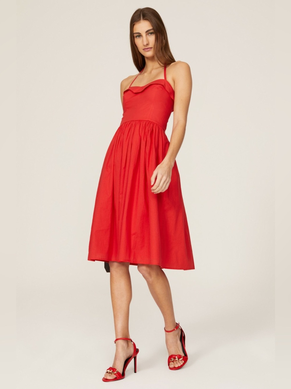 Esteban Cortazar Collective Red Halter Midi Dress  Size 2
